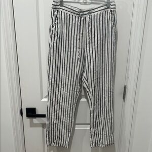 Hem White and Navy Vertical-Striped Straight-Leg Pants Size Medium